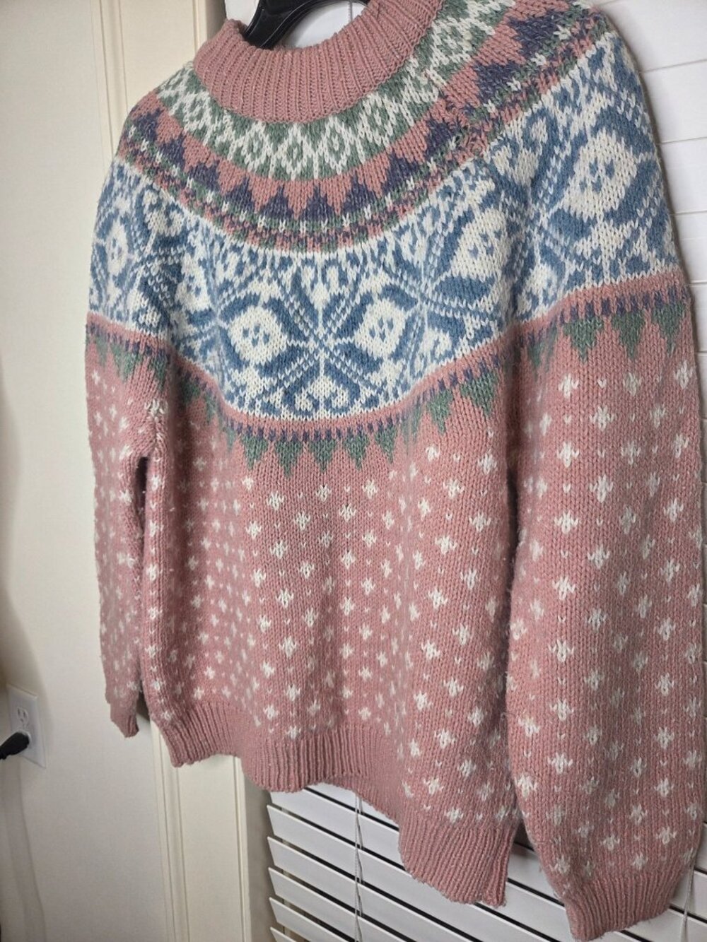 VTG Womens Fair Isle Knit Sweater Pink Nordic Pullover M Preppy Karen Scott - Picture 2 of 8